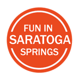 fun in saratoga springs logo, orange & white